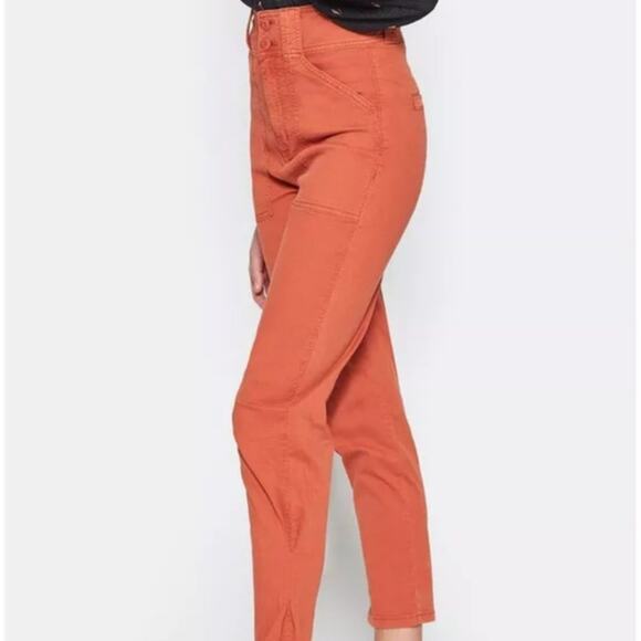 Joie High Waisted Cropped Utility Pants Terracotta Orange Ankle Split Size 2 - Picture 4 of 9